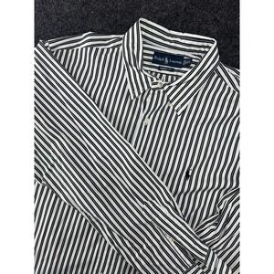 Vtg Ralph Lauren Classic Fit Stripe Button Down Shirt XXL 26.5x31 Black White